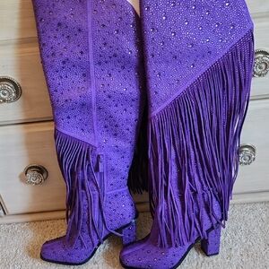 Jessica Simpson Purple Over the Knee Fringe Boots
